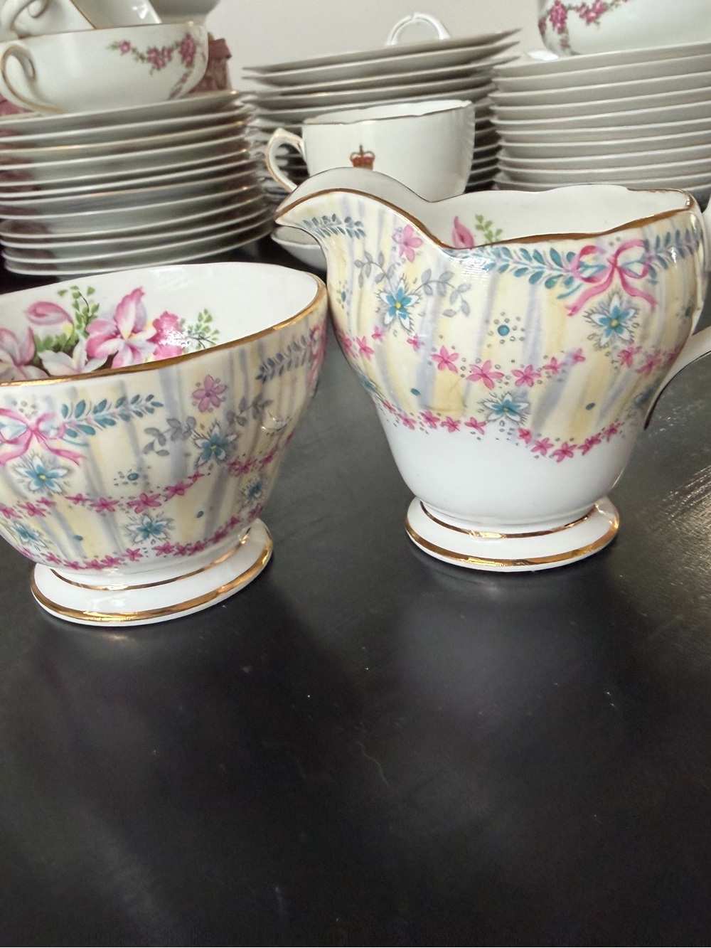 Queen Anne sugar bowl and creamer 1949 bridal gown pattern